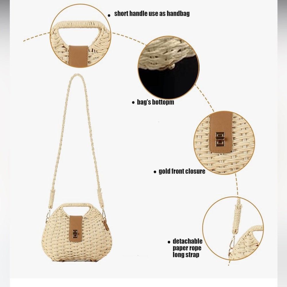 🆕 Straw Clutch Purses for Women Rattan Woven Beach Handbag - Picture 4 of 8